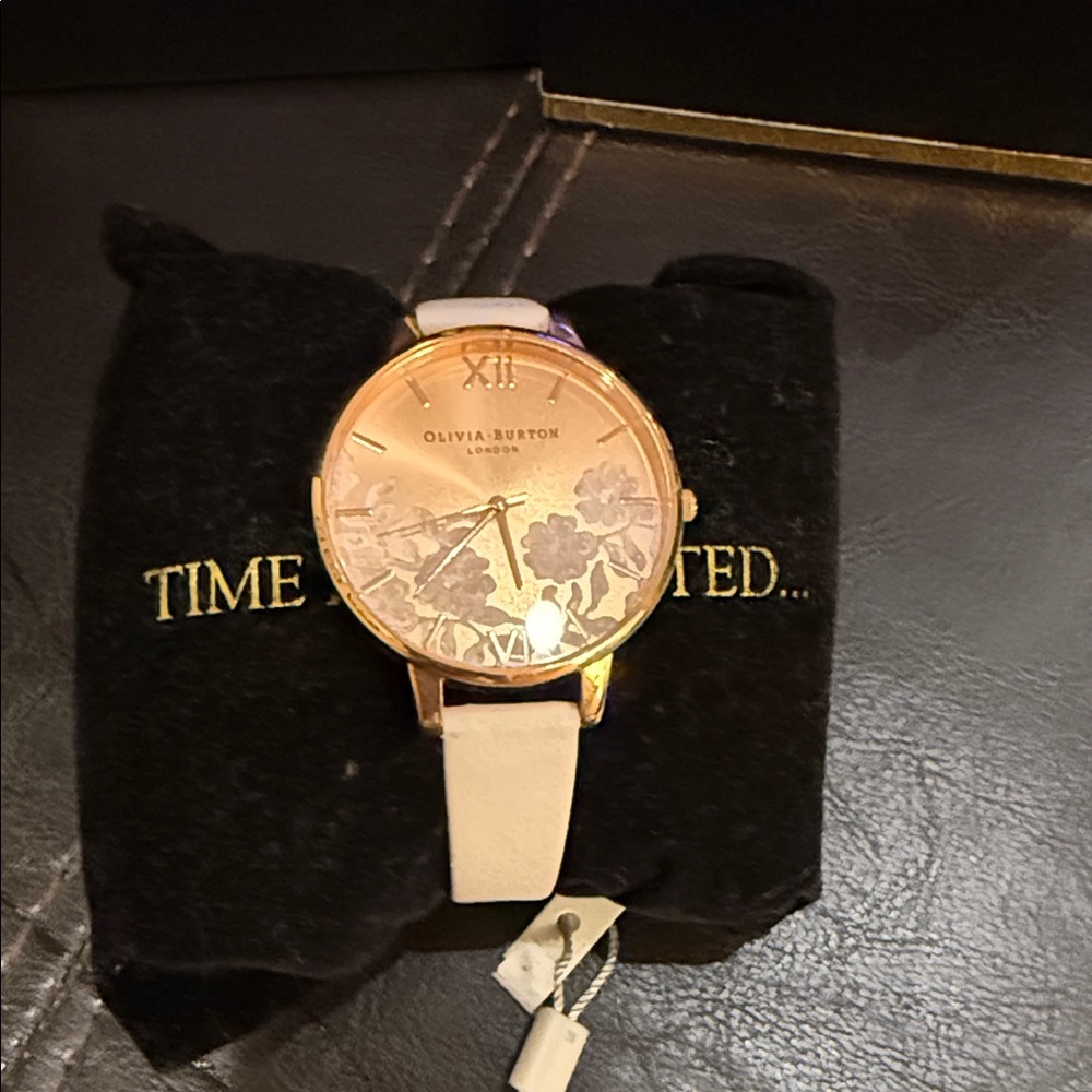 OLIVIA BURTON Rose Gold Floral Dial Watch with Light beige strap!
